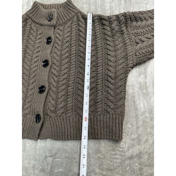 Something Navy Small Cable Knit Brown Long Sleeve Sweater Cardigan Rust Crew - Picture 6 of 10